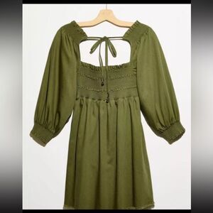 Free People This is Everything Denim Smocked Dress size small GREEN